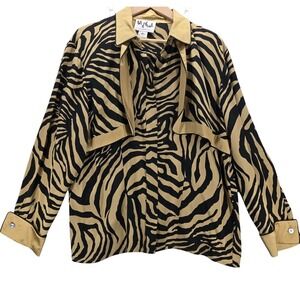 Vtg TALK OF THE WALK Zebra Animal Print Blouse Top Regency 100% Silk Sz 16 Y2K
